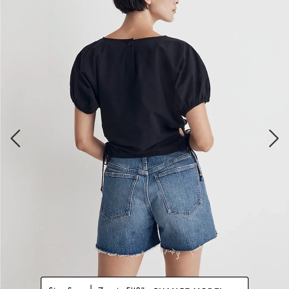 Madewell Embroidered Poplin Puff-Sleeve Cutout Crop Top true black